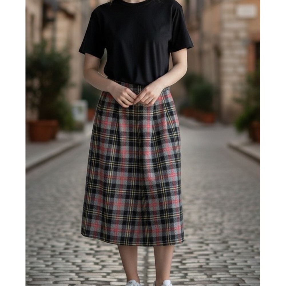 Pendleton Red Plaid‎ Skirt Women 12 Grey Vintage Wool Hunting Macpherson Tartan